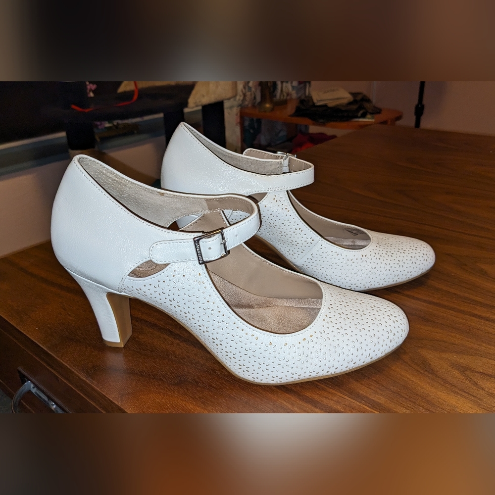 White perforated leather heels